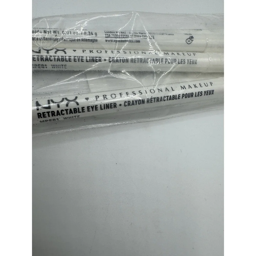 3X NYX Makeup Retractable Eye Liner Pencil Crayon‎ in White FULL SIZE 0.01 oz